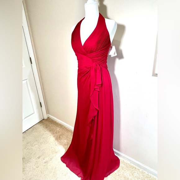 NWT David’s Bridal Halter Long Formal/Ball Prom Dress Gown Red Womens Sz 6 - Picture 4 of 14